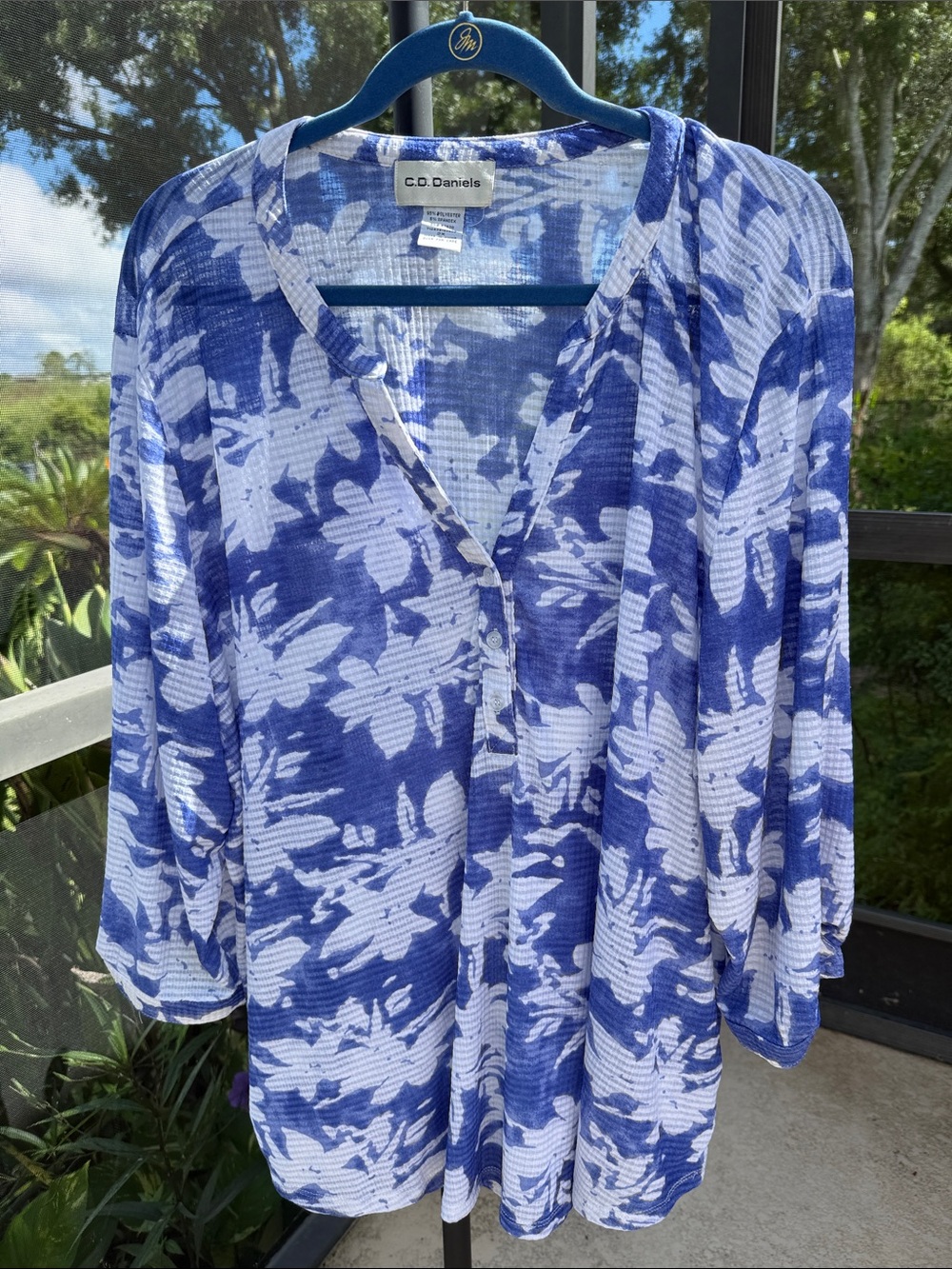 C.D. Daniels Blue Floral V-Neck Tunic